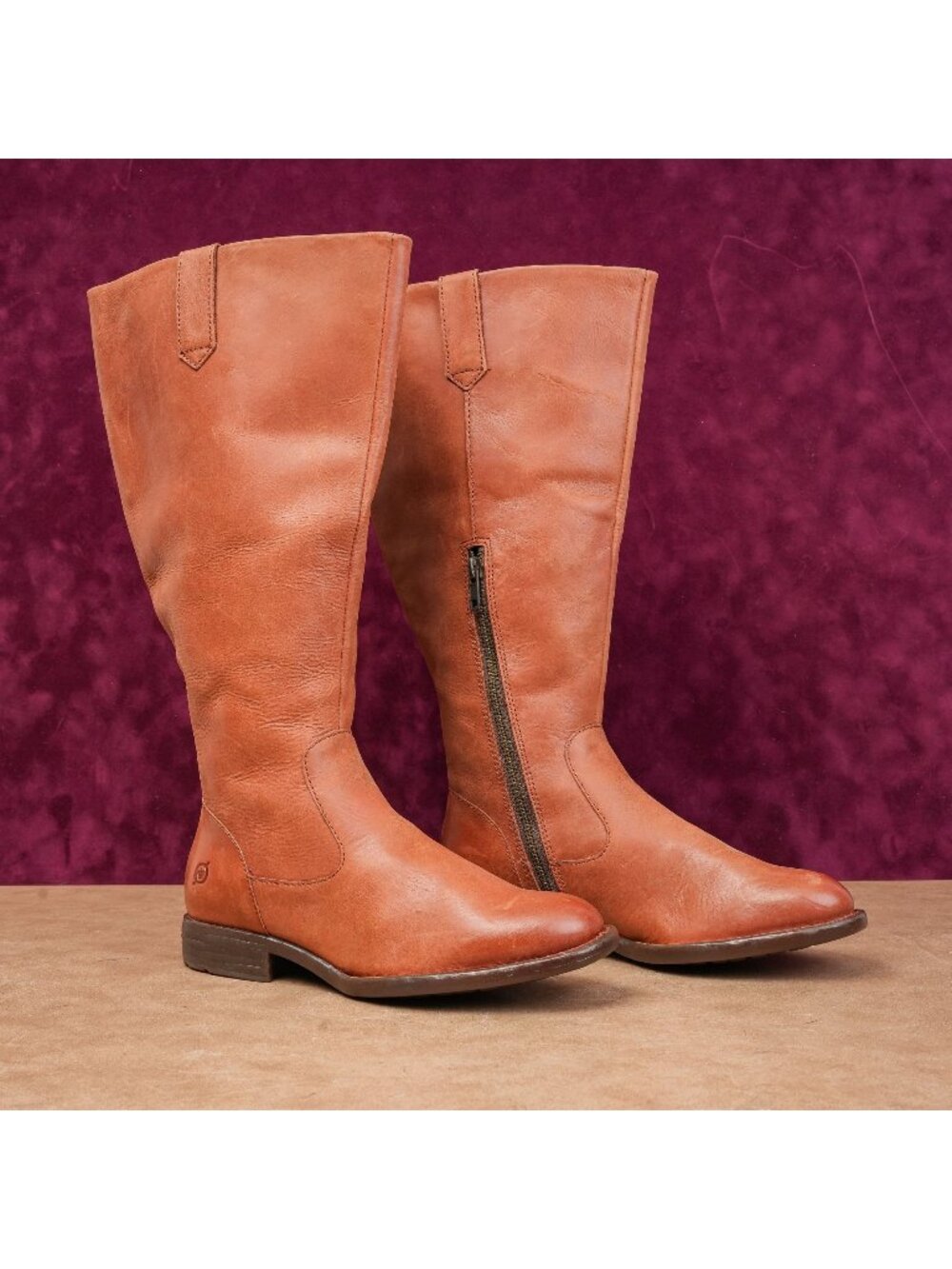 Born Women Shaunie Brown Wide Calf Cognac Leather Comfort Riding Boots sz 6